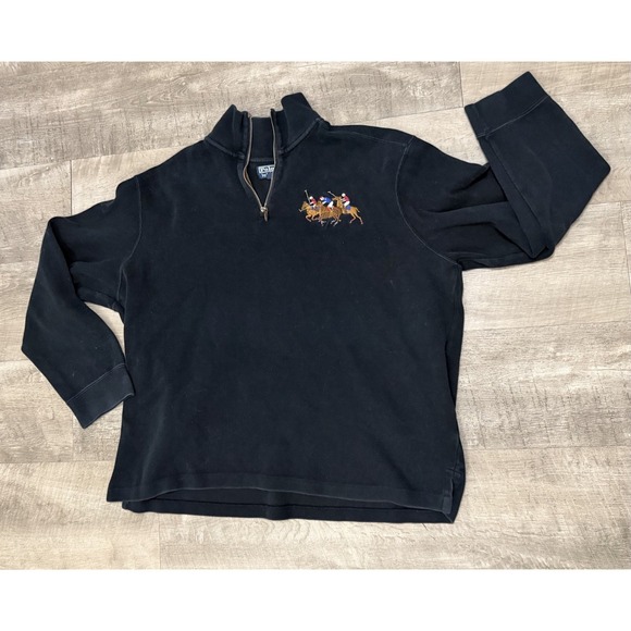 Polo Ralph Lauren Other - Vintage Polo Ralph Lauren 1/4 Zip Cotton Sweater Black Big Pony POLO Horses XXL‎